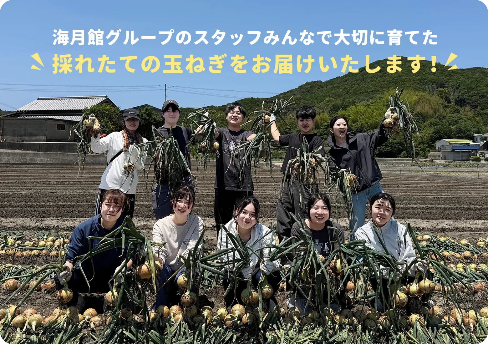 海月館グループのスタッフみんなで大切に育てた採れたての玉ねぎをお届けいたします！